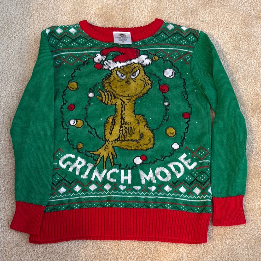 Green and Red Grinch Mode Kids Sweater